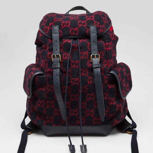 Gucci Red/Blue Wool GG Backpack Bag - Picture 1 of 12